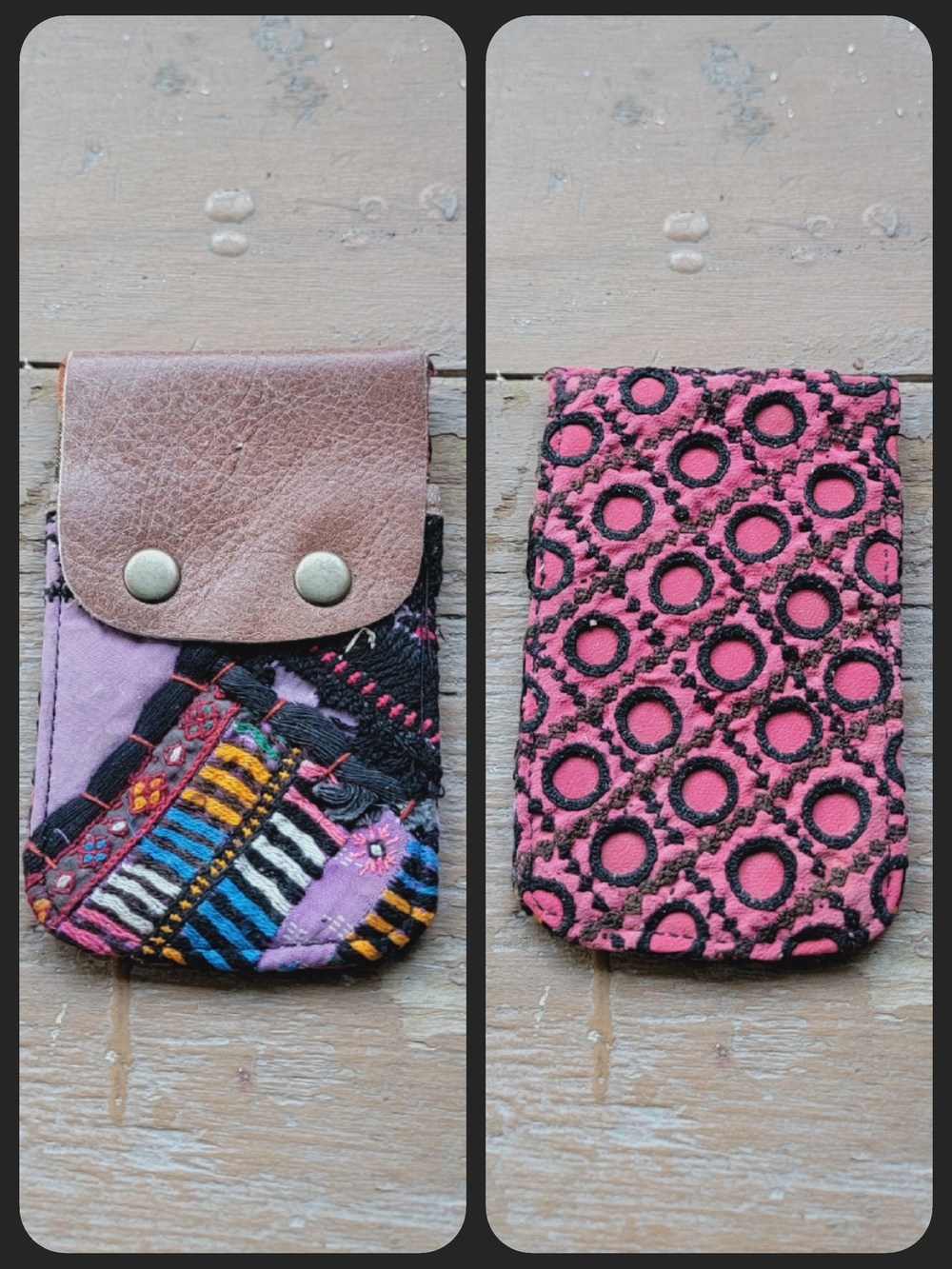 Free People embroidered banjara boho repurposed vtg leather wallet card case